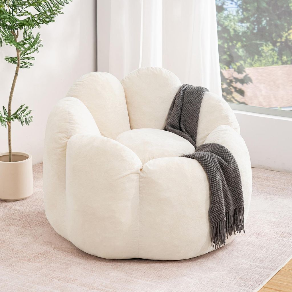 HOMMPA sedací vak, sametový, béžový, ergonomický s opěrkou, Obrázek produktu 