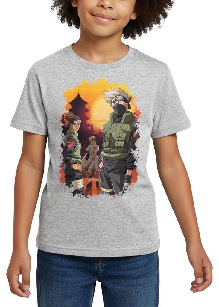 Spreadshirt Naruto Cooles Design Mit Kakashi, Iruka Und Naruto Kinder T-Shirt, 98/104 (3-4 Jahre), Grau meliert