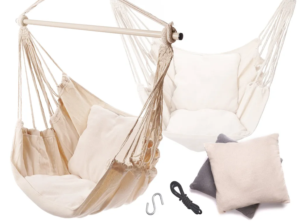 Aga Hammock Poltrona brasiliana sospesa con cuscini Beige Metallo