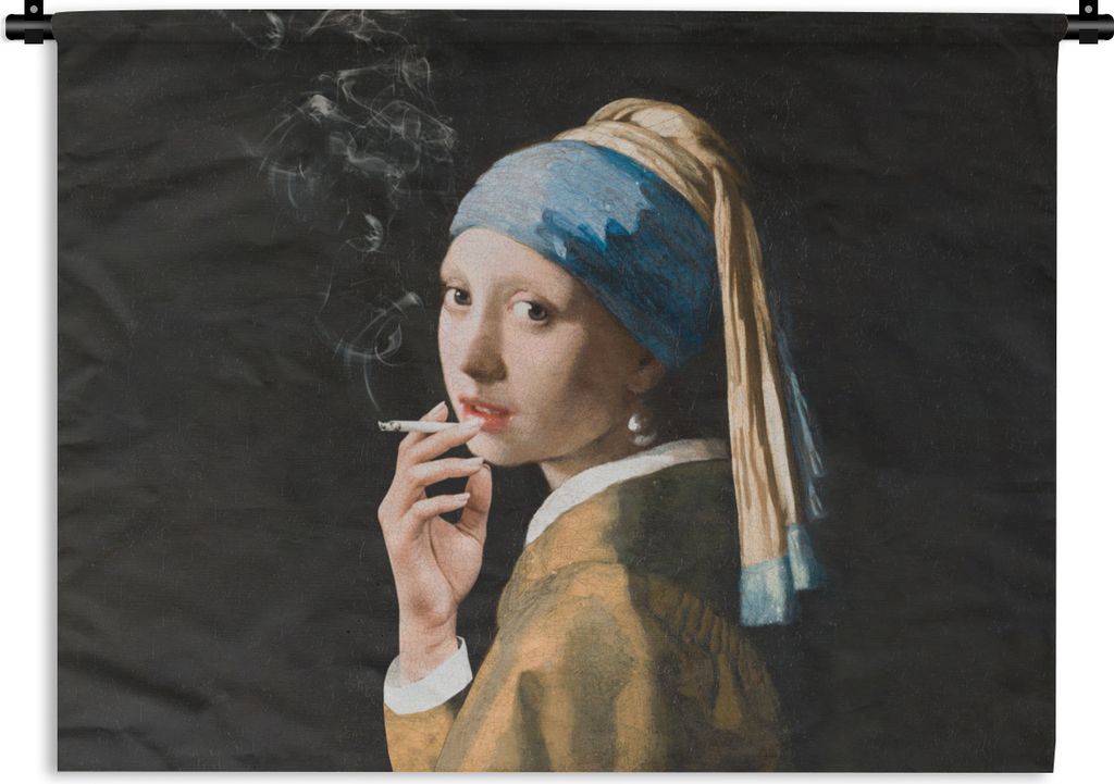 MuchoWow Wandteppich Wandbehang Das Mädchen mit dem Perlenohrring - Vermeer - Zigarette 120x90 cm Tapisserie Dekoration Wandtuch - Wohnen - Aufh...
