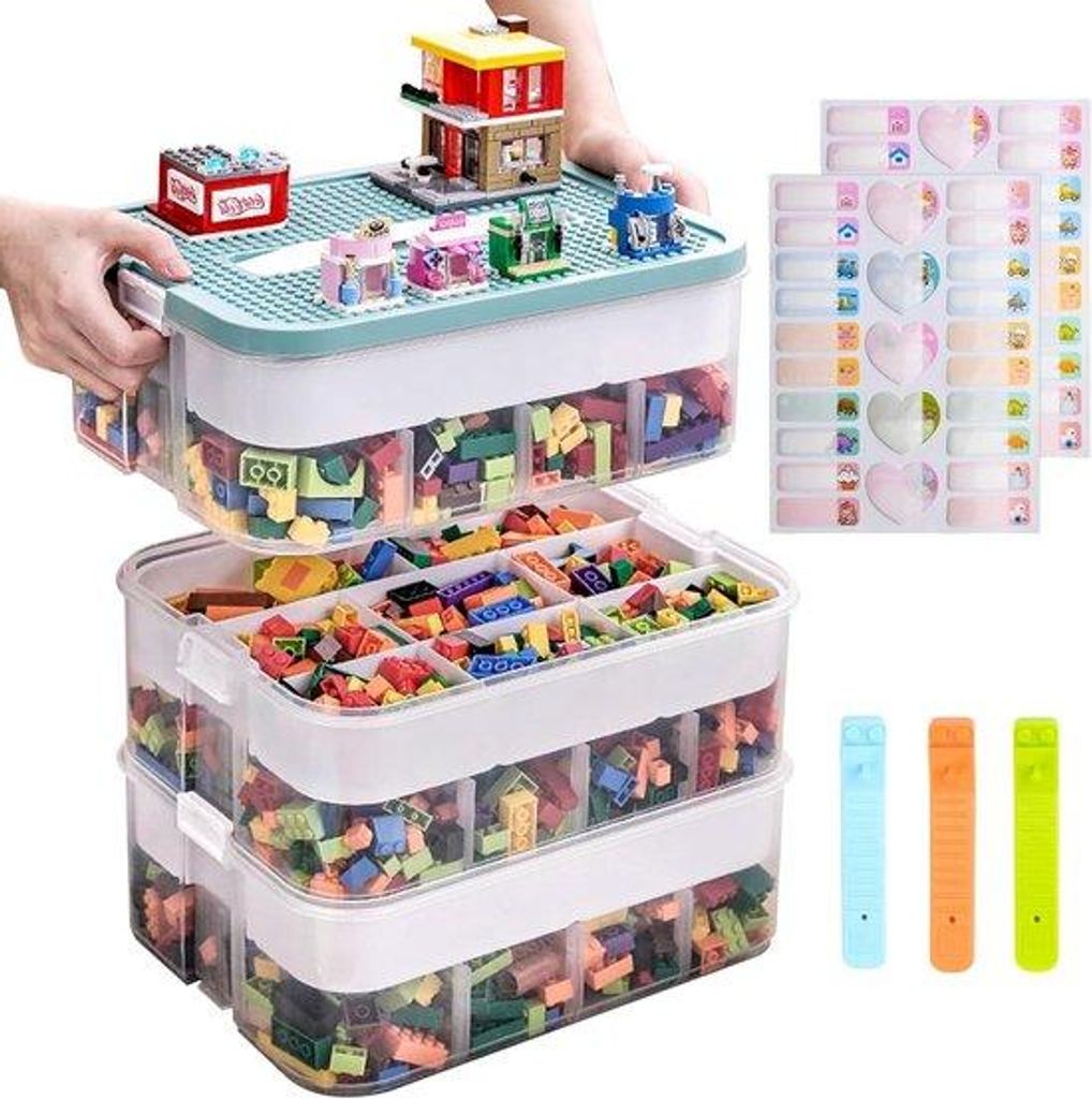 Plastische Stapelbox mit 3 Ebenen - Transparenz - Sortierkiste für Bauklötter - Reißfeste Kiste - 3 Ebenen - Transportfähig