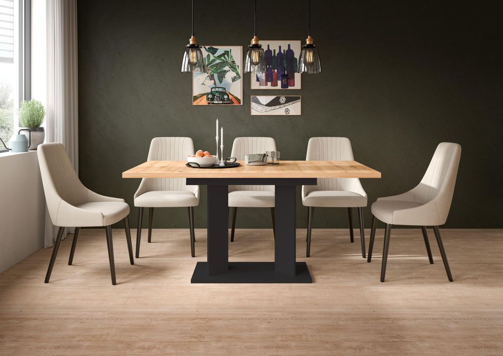 xonox.home Esstisch Gustav schwarz/ Artisan Eiche Nachbildung B/H/T: 160x76x80 cm