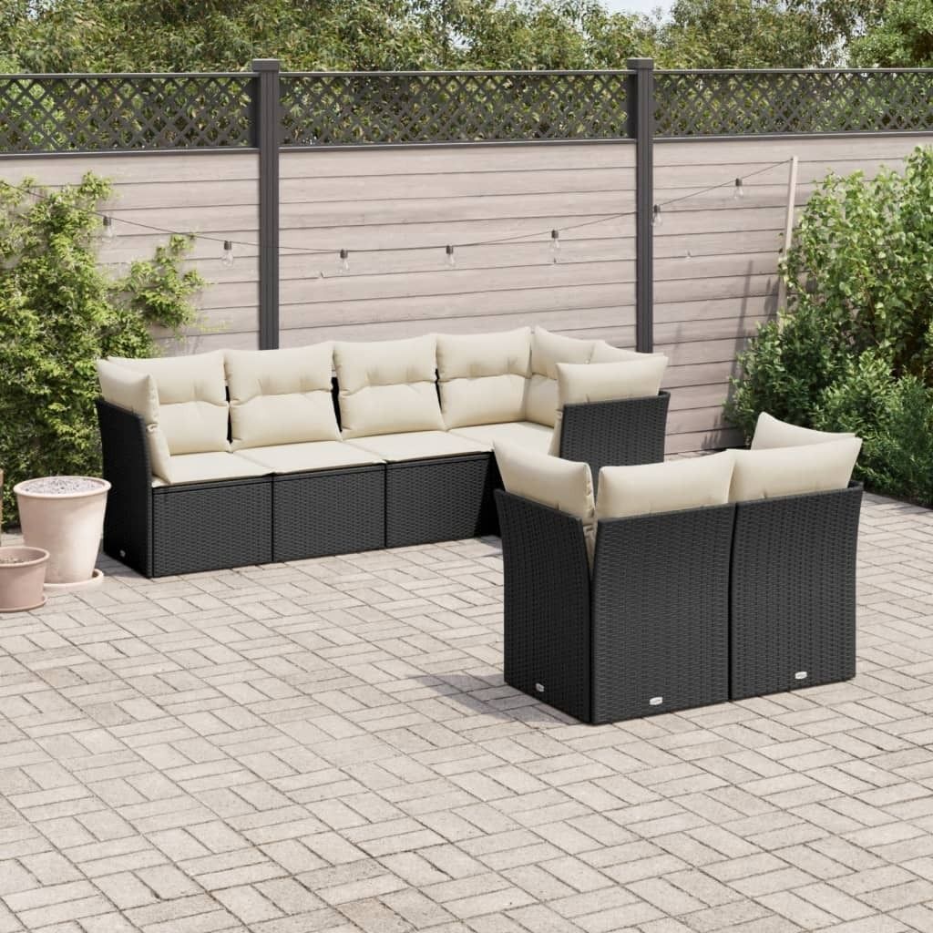 Maison Exclusive - 7-tlg. Garten-Sofagarnitur mit Kissen Schwarz Poly Rattan