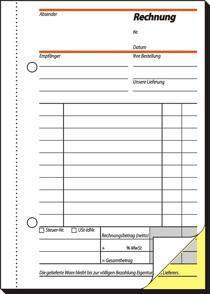 Formularbuch Rechnung A6 hoch selbstdurchschreibend VE=10x2x40 Blatt