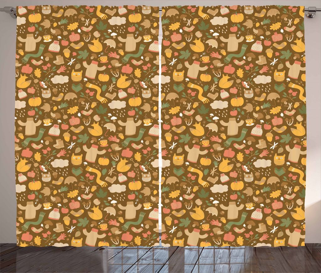 ABAKUHAUS Herbst Rustikaler Gardine, Herbstsaison Elements, Schlafzimmer Kräuselband Vorhang mit Schlaufen und Haken, 280 x 245 cm, Mehrfarbig