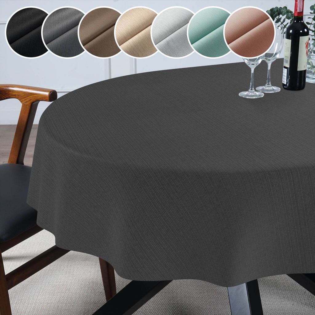 Tischdecke Leinen-Optik - MILA Premium Stoff-Tischtuch mit Beschichtung Tischwäsche Stoff-Tischdecke uni Grau Oval 140x220cm mit Schnittkante