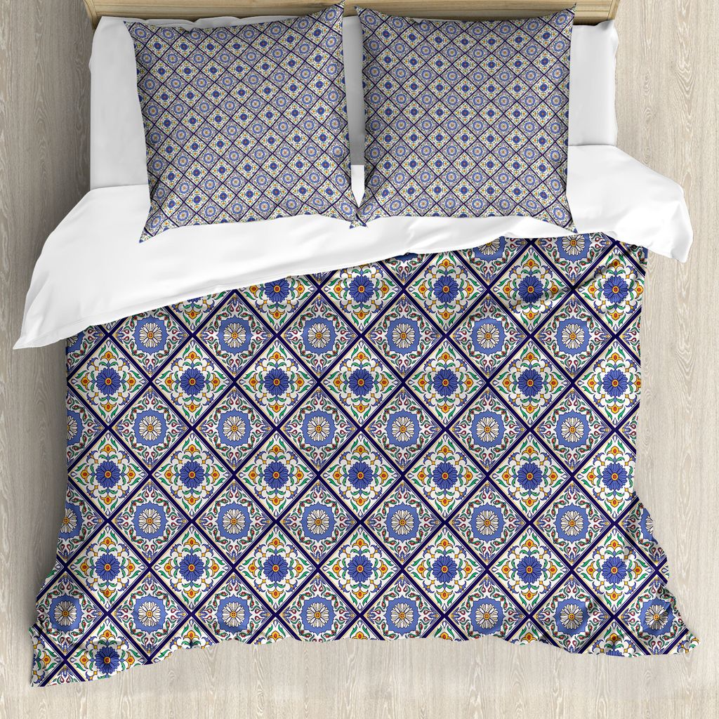 ABAKUHAUS Geometrisch Bettbezug, Morrocan Ornament, Milbensicher Allergiker geeignet mit Kissenbezügen, 155 cm x 220 cm - 80 x 80 cm, Mehrfarbig