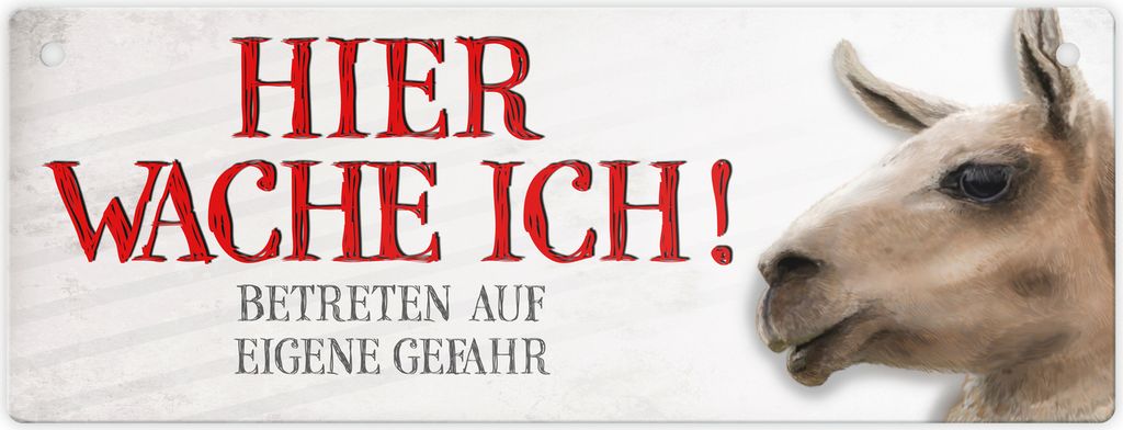 Metallschild mit Lama Motiv und Spruch: Betreten auf eigene Gefahr ... Schild