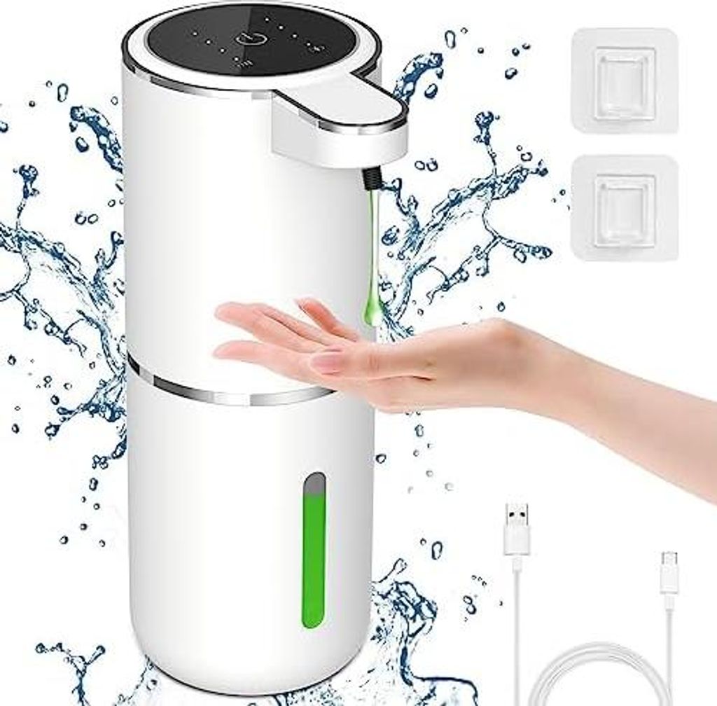 Cuteefun Automatischer Seifenspender, Leistungsanzeige, 380ml Elektrischer Flüssigseifenspender mit Sensor, 4 Kontrollstufen, Seifenspender Automa...