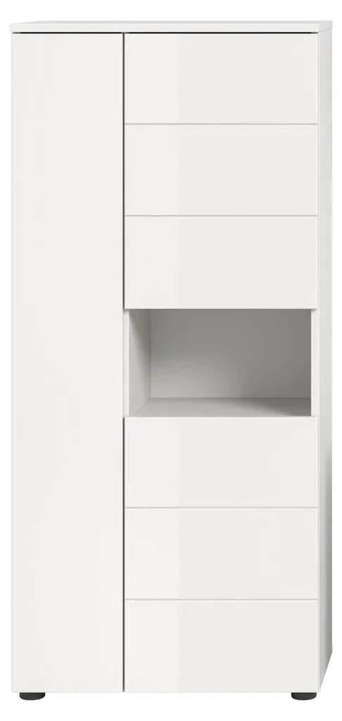 Armoire de Toilette 3 Portes Blanc Brillant avec Niche Ouverte Design