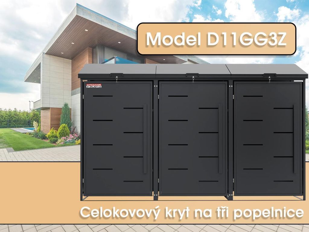Prístrešok na odpadkové koše D11GG3Z, na 3 koše, so zámkom Obrázok produktu 