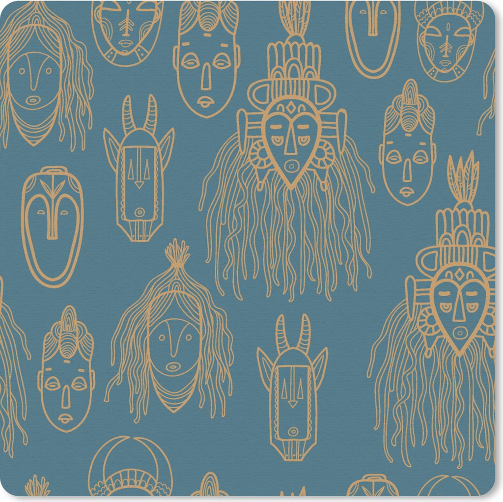 MuchoWow Mauspad Mousepad Maske - Afrikanisch - Gold - Muster 20x20 cm - Mousepads - Maus Mat - Pad - Mausunterlage - Desk Mat - Bureauartikeln