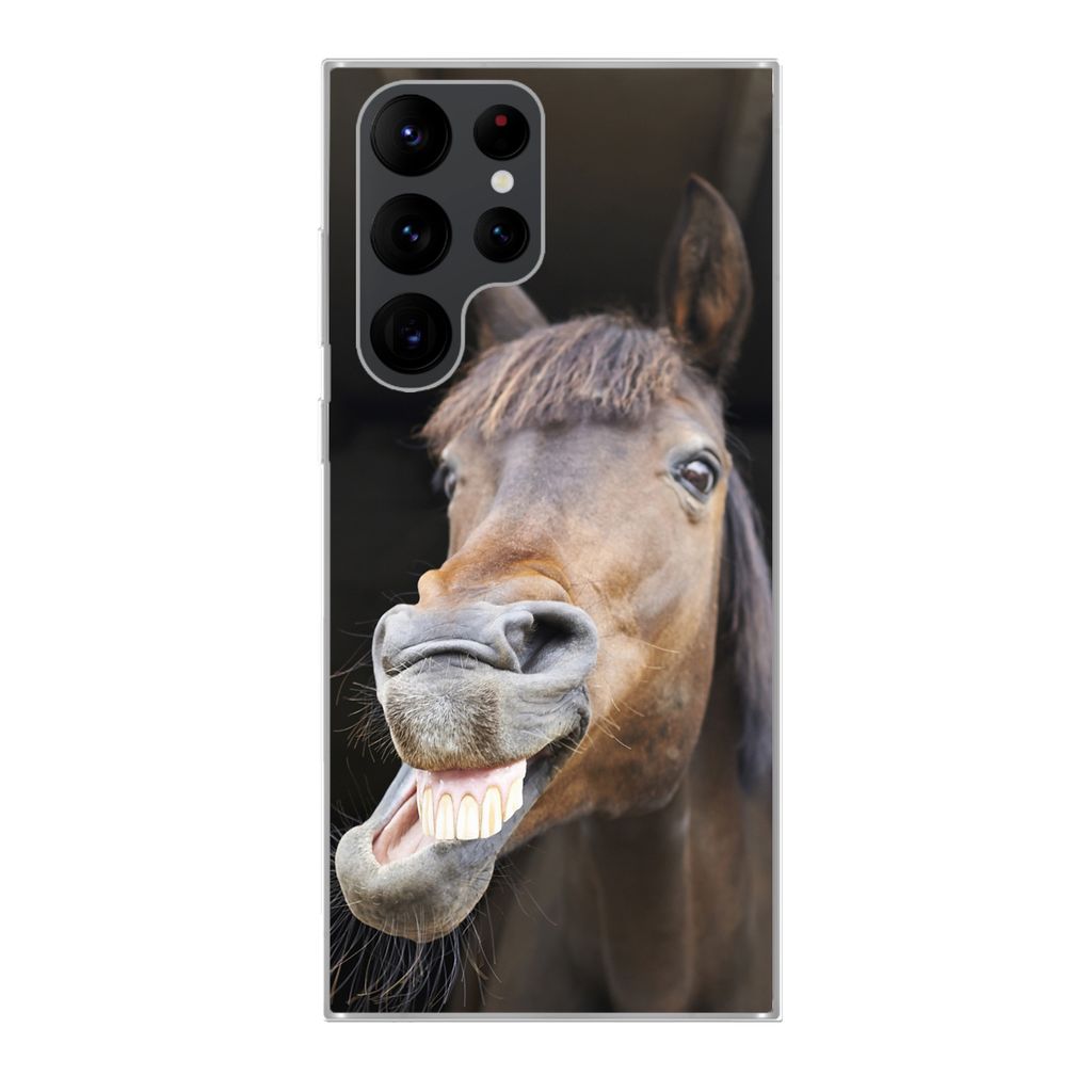 MuchoWow Handyhülle Schutzhülle Hülle für Samsung Galaxy S22 Ultra Pferd - Lustig - Stall - Kinder - Jungen - Mädchen - Kinder Silikon Softc...