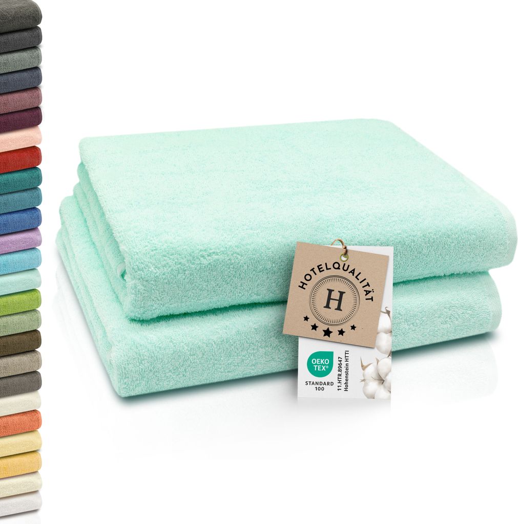 2er Set Badetücher, 100% Baumwolle, 100x150 cm, 420g/qm, mint