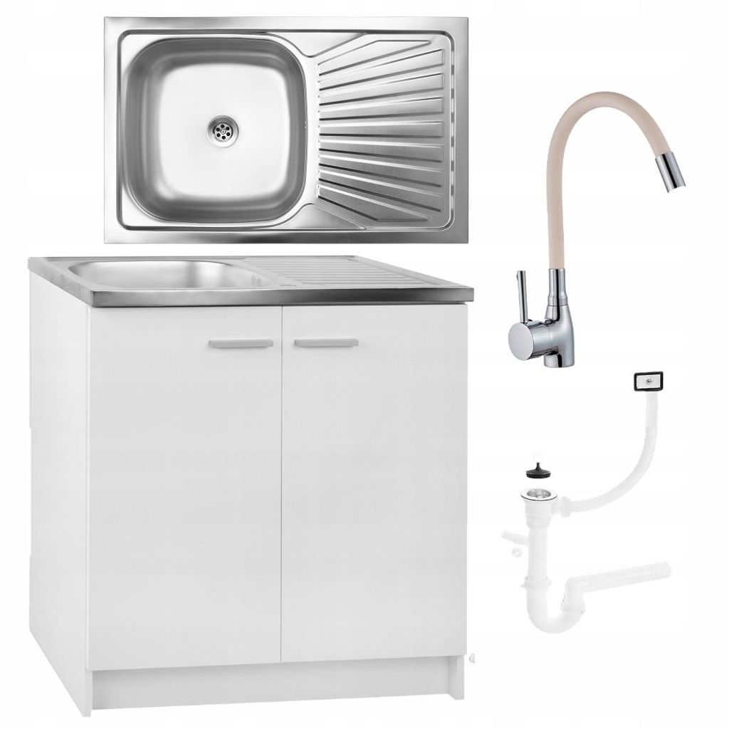 Stamar | Küchenschrank, Weiß, 80 cm, Stehender + Spüle Produktbild 