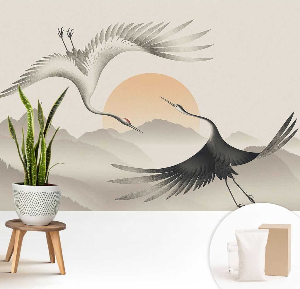 Fototapete - 208x146 cm - Tapete - Wandtapete - Wandbilder - Dekofolie - Tapete Folie - Wand - Dekoration - Wohnzimmer - Ostkraniche