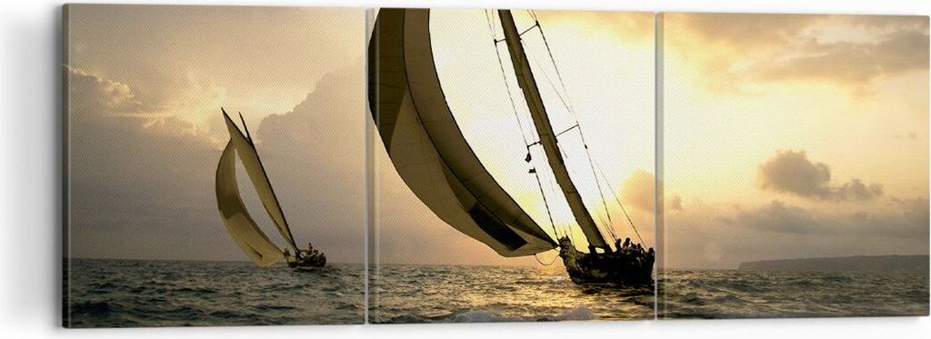 Bild auf Leinwand - Leinwandbild - Schiff Sonnenuntergang Sonne Landschaft - 120x40cm - Wand Bild - Wanddeko - Leinwanddruck - Bilder - Kunstdruck ...