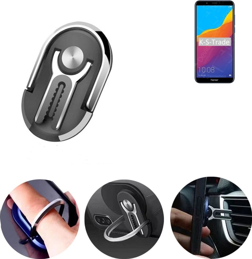 K-S-Trade 3in1 Smartphone-Ring Handy-Ring kompatibel mit Huawei Honor 7C Pro Fingerhalterung Handyring Tischständer Lüftungsgitter-Halterung Tisch