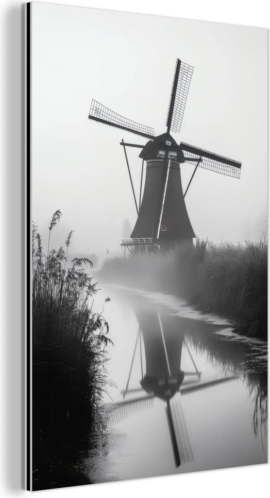 MuchoWow Wanddekoration Metall Metallbild Wandkunst 60x90 cm Mühle - Spiegelung - Landschaft - Wasser MuchoWow Aluminium Gemälde - Wandbilder - A...