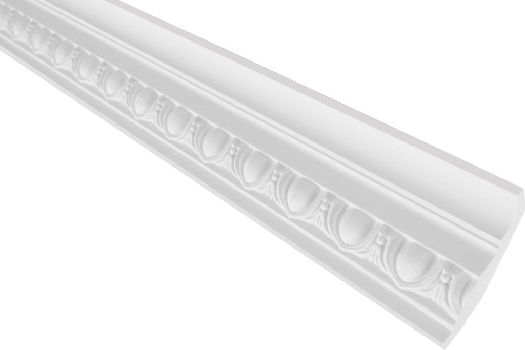 GRAND DECOR Stuckleisten Decke Barock Stil, PolyurethanHartschaum weiß - 2m Deckenleisten gemustert Zierleisten Decken Stuck Deko Kunststoff (2 Me...