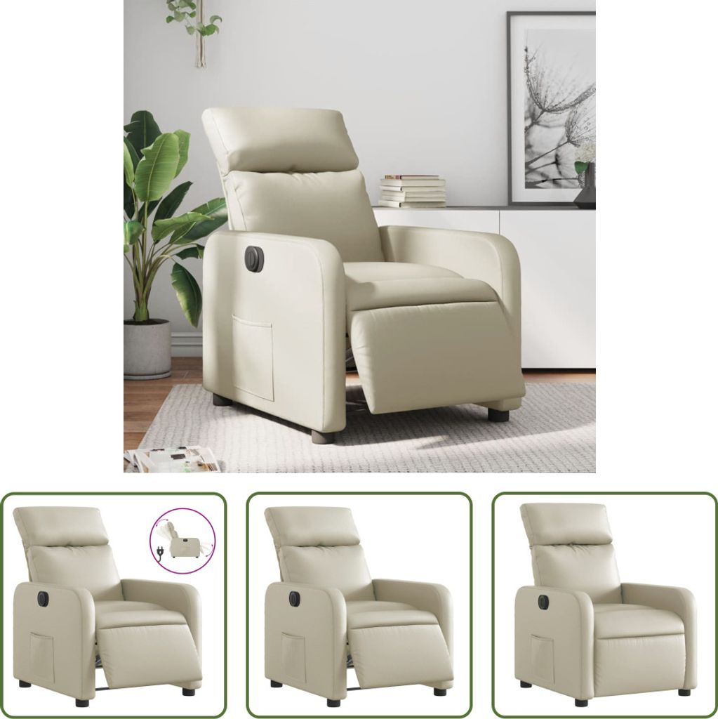 The Living Store Relaxsessel Elektrisch Creme Kunstleder