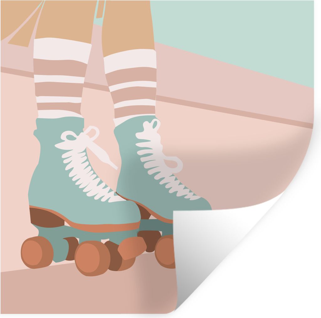 MuchoWow Wandtattoo Wandsticker Wandaufkleber Sommer - Rollerblades - Abstrakt 80x80 cm Selbstklebend und Repositionierbar - Wierderverwendbar - ...