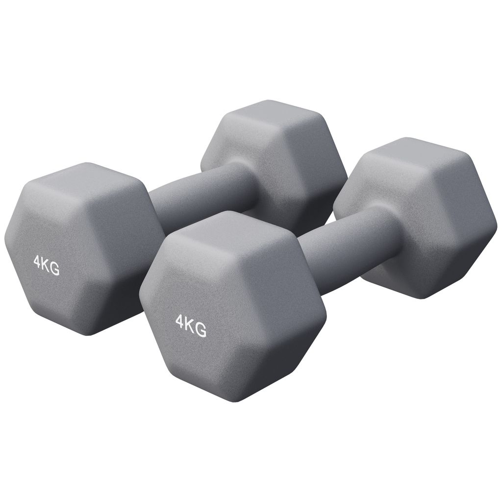 GORILLA SPORTS Hanteln Set - Neopren, 2x4kg, Guss, Grau - Hexagon Kurzhanteln, Hantelset, Pilates Gewichte für Frauen, Männer, Fitness, Zuhause