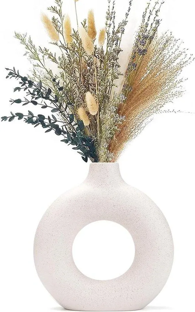 Vase Beignet en Céramique Beige pour Fleurs de la Pampa et Séchées 20cm