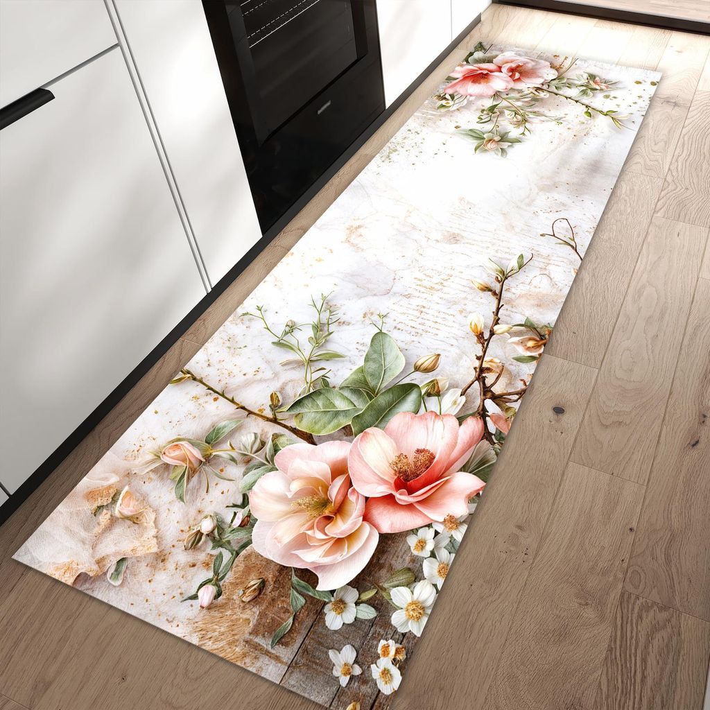 Küchenteppich 80x250cm rutschfest & abwischbar PVC Läufer - Warme Blumenarrangement