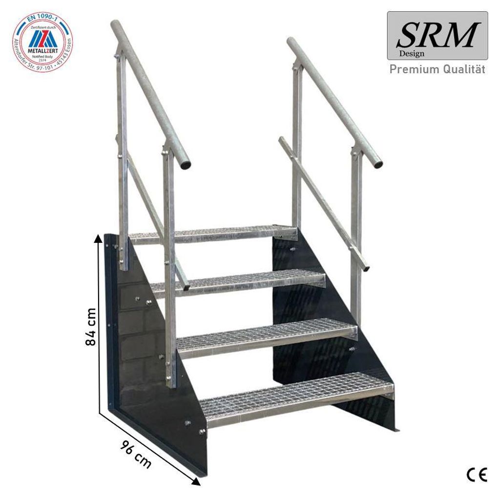 4 Stufen Standtreppe Modell 1 freistehend anthrazit Treppe Stahltreppe Breite 60 cm Höhe 84 cm mit beidseitigem Geländer