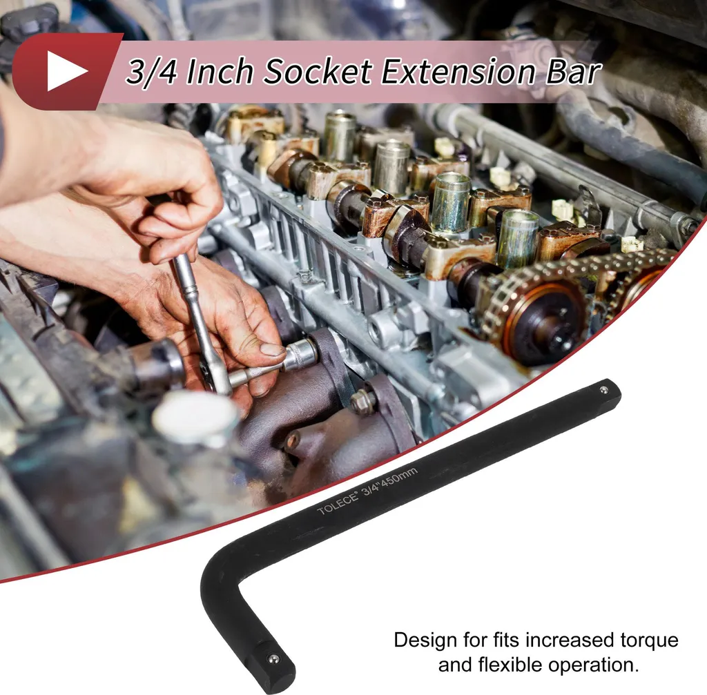 Barre d'extension de douille en L 3/4 pouce Cr-Mo noire 380x105mm