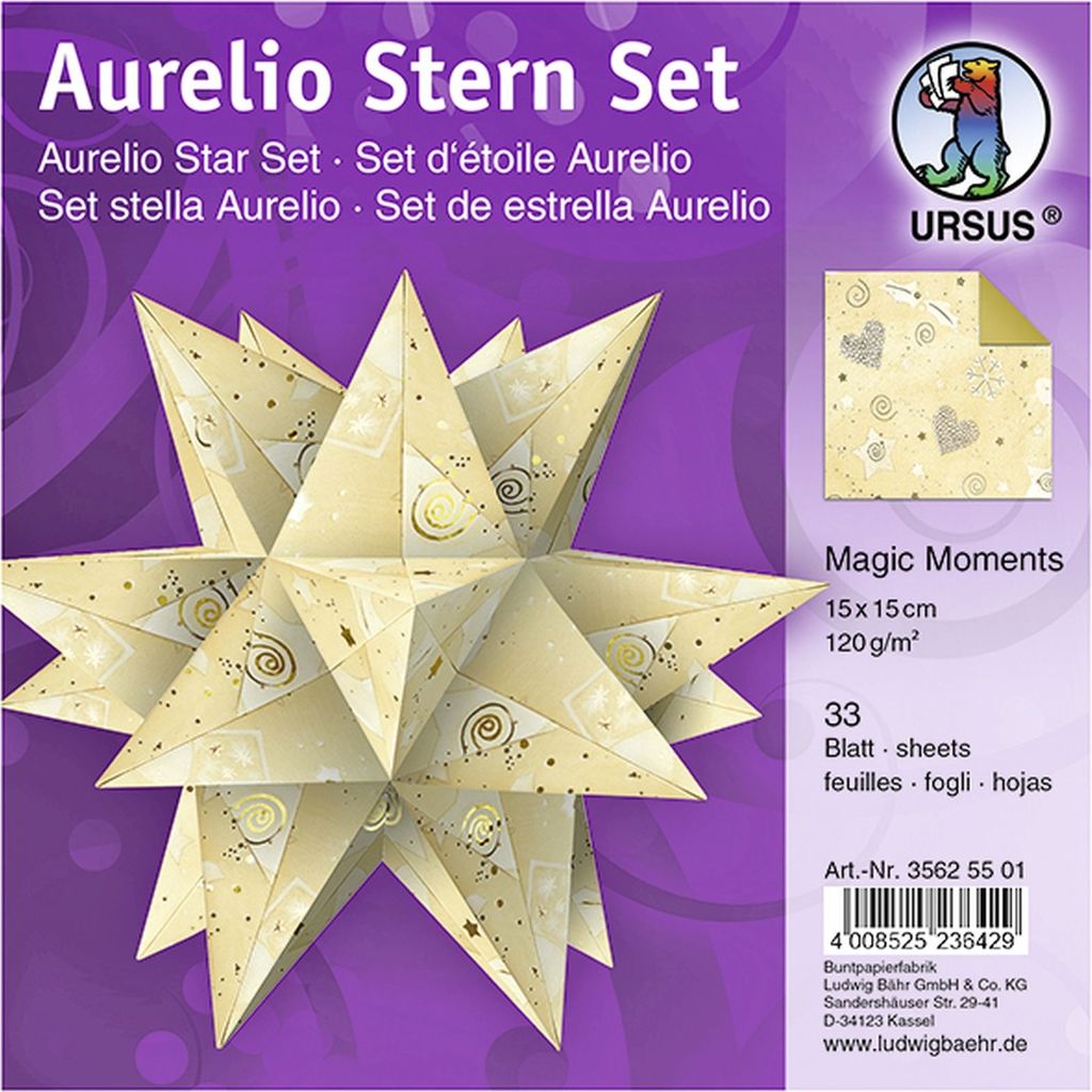 Faltblätter Aurelio Stern Magic Moments Star Night 120g/qm 15x15cm chamois/gold