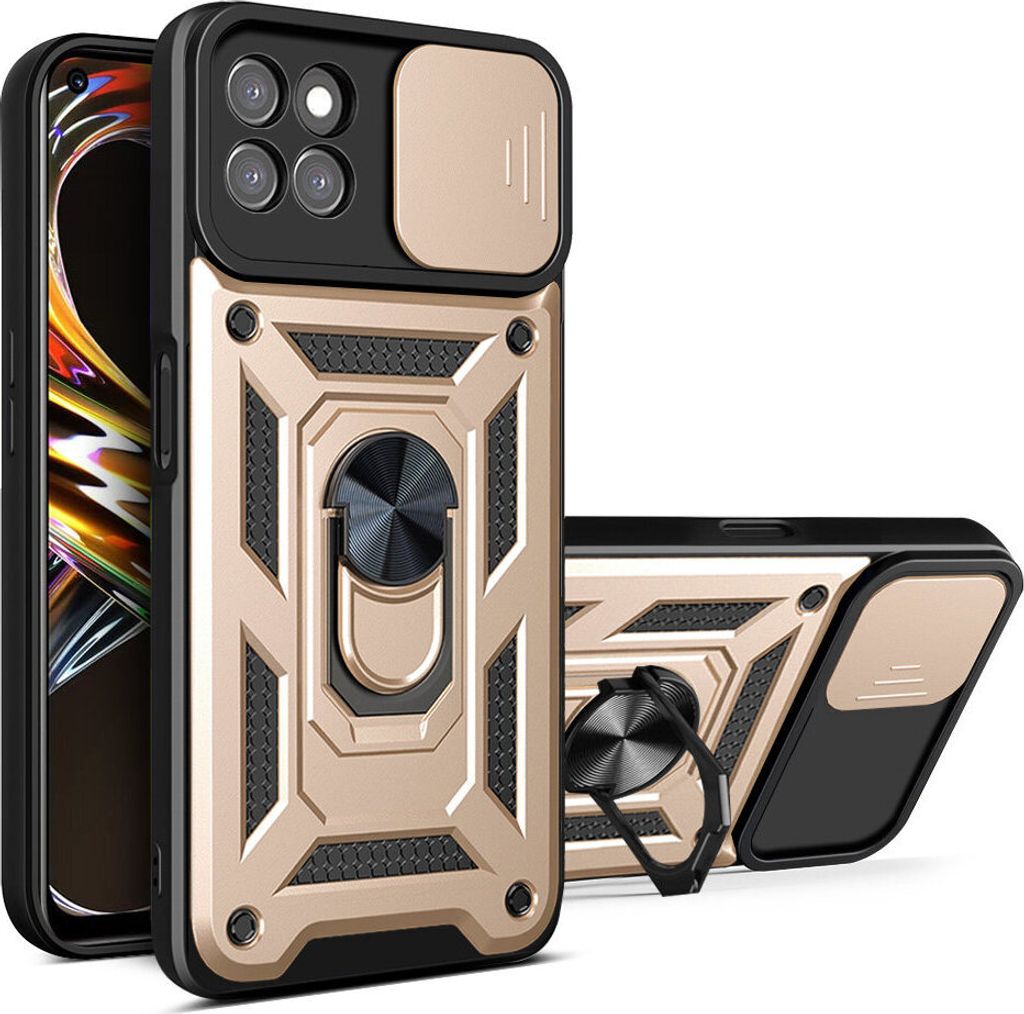 Realme 8i Hülle mit Ring Ständer Halter Dia Kameraschutz TPU Bumper Silikon Schutzhülle für OPPO Realme 8i Gold