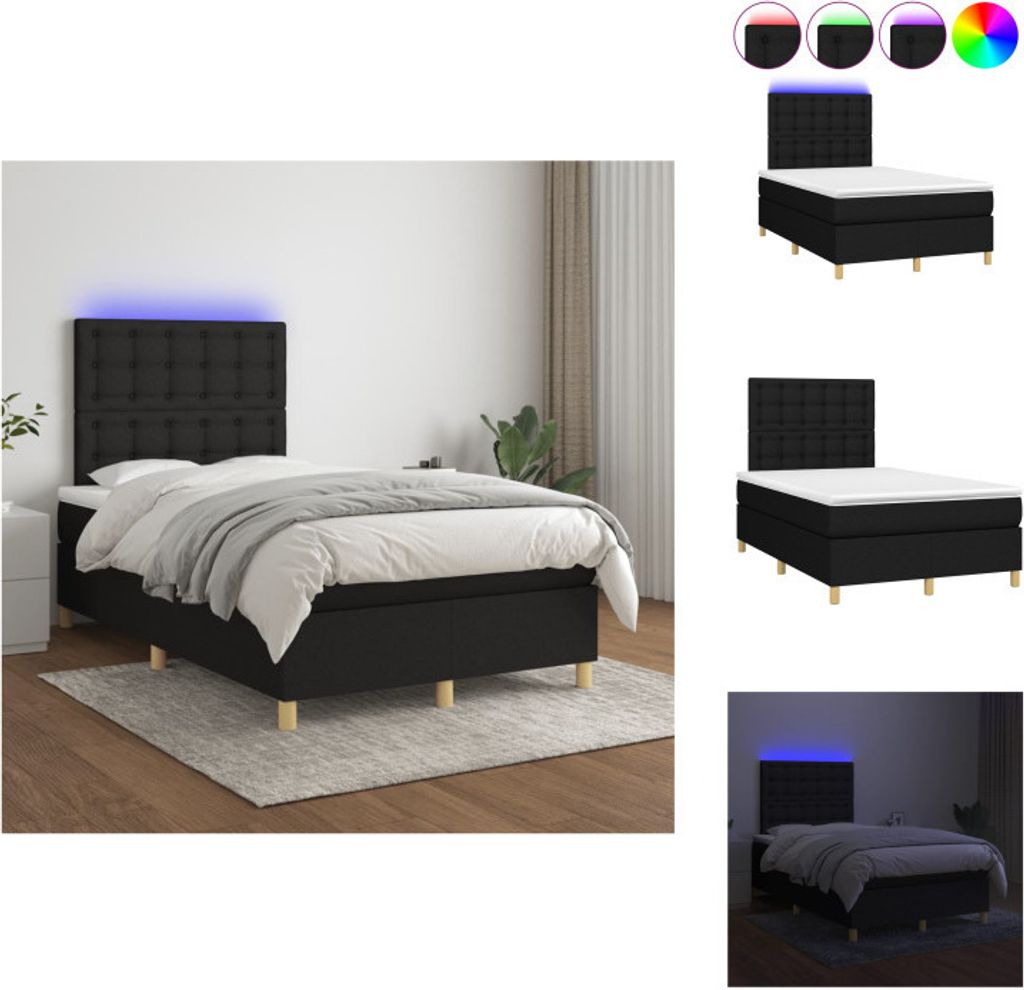 vidaXL Boxspringbett mit Matratze & LED Schwarz 120x200 cm Stoff - Betten & Bettgestelle