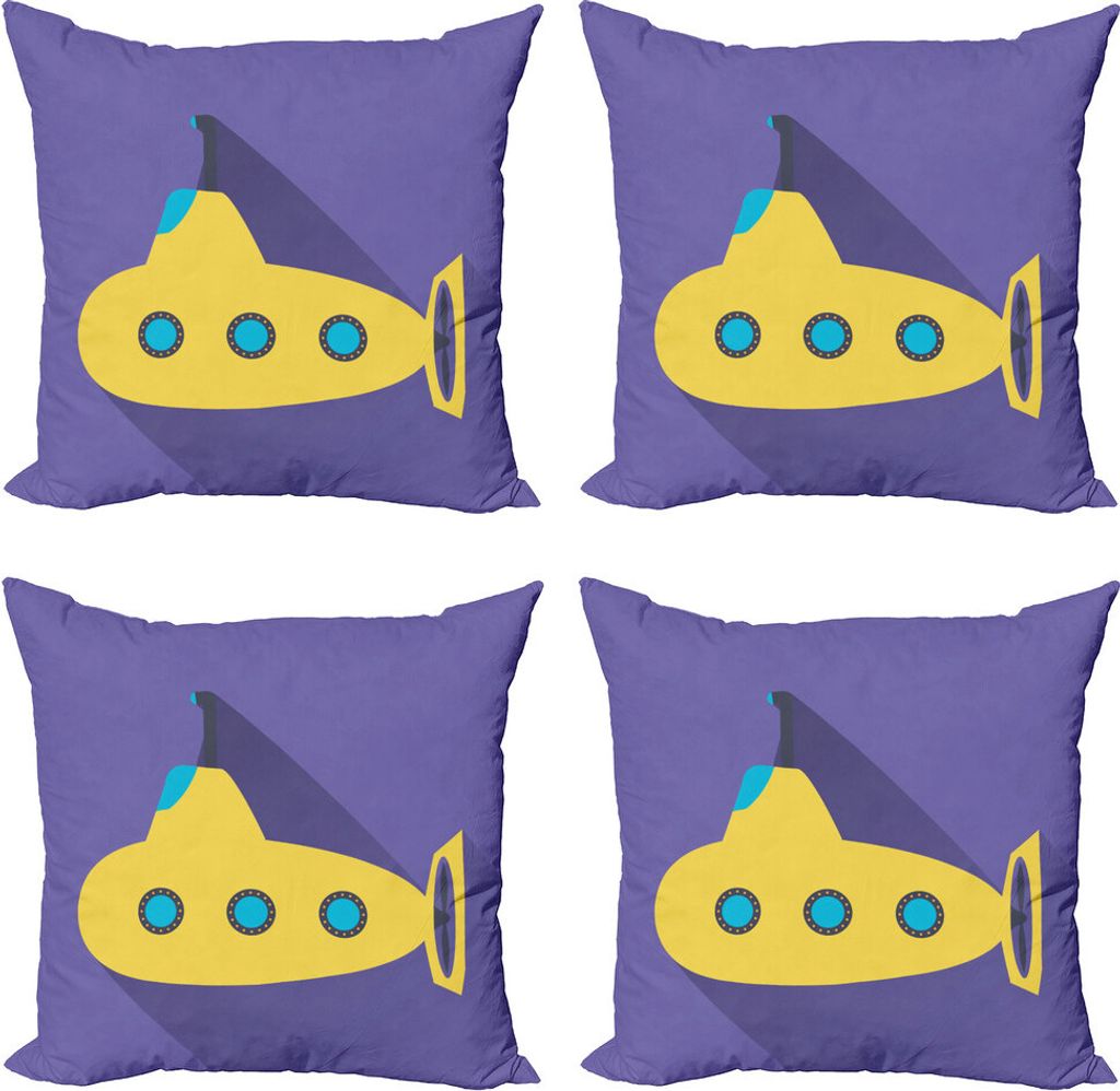 ABAKUHAUS Gelbes U-Boot Kissenbezug Set (4 Stück), Einfaches Karikatur-Fahrzeug, Moderner Doppelseitiger Digitaldruck, 60 cm x 60 cm, Blau Violett...