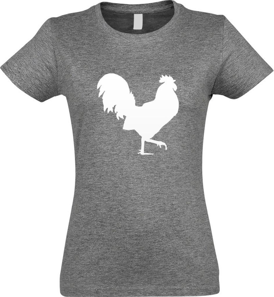 Kiwistar - T-Shirt tailliert - Damen - Graumeliert - Hahn - Gockel - Huhn - mit Motiv Bedruckt - Funshirt Design - Sport - Freizeit - Damen - L