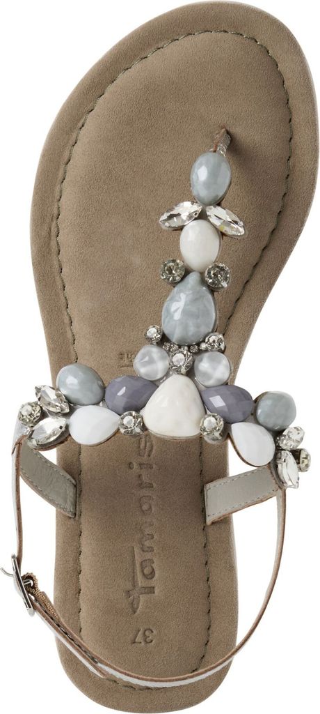 Tamaris Damen Sandale Leder Zehentrenner Schmucksteine und Strass 1-28163-42, Größe:37 EU, Farbe:Silber