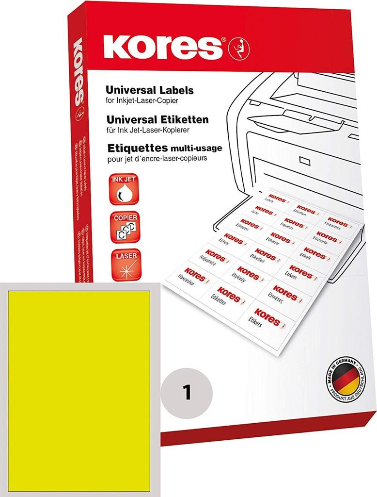 Kores L210297GE, Gelb, Universal, Rechteck, A4, 100 Produktbild 