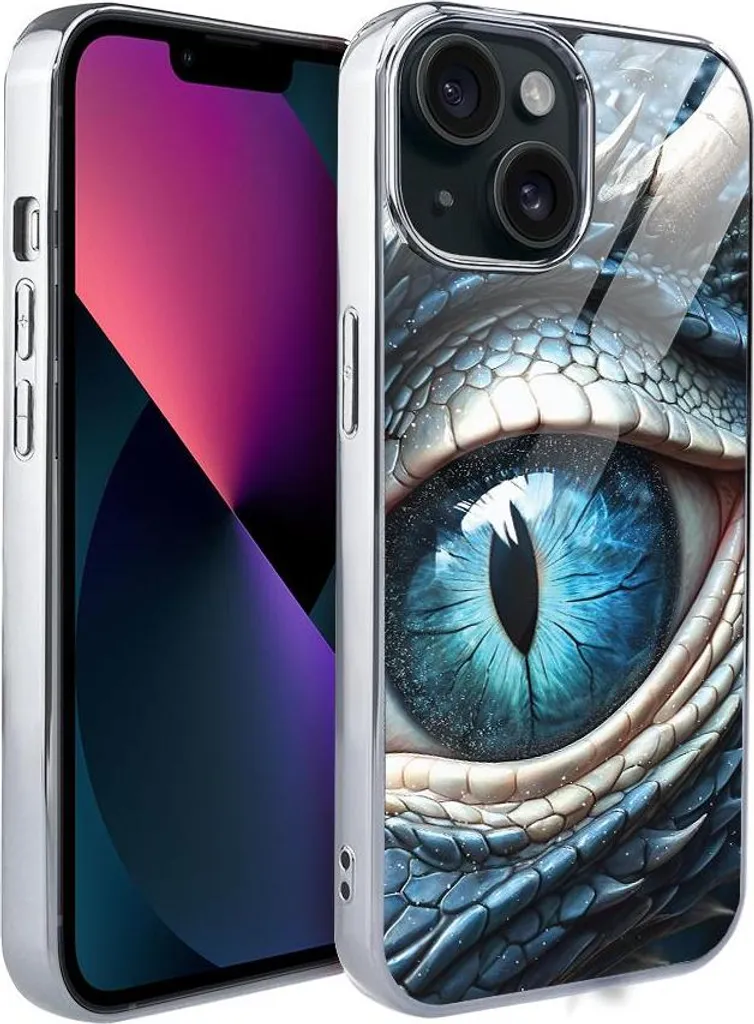 Coque iPhone 13 Anti-Rayures en Verre IBIZU Motif Argent Œil de Dragon