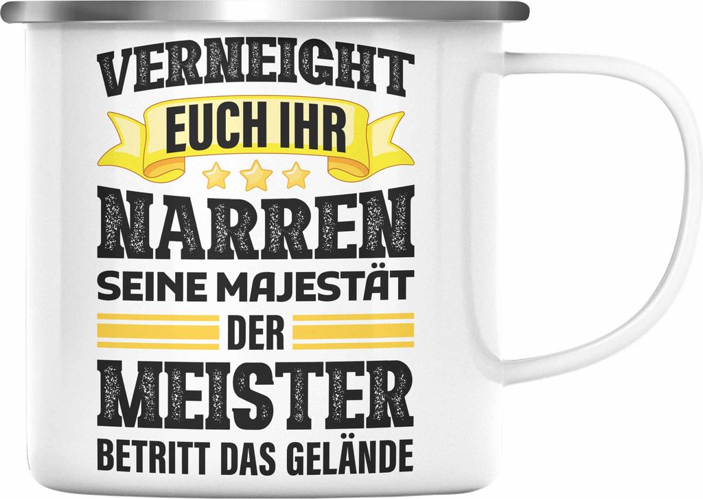 Trendation - Meister Prüfung Bestanden Geschenk Meisterprüfung Emaille Tasse Mann Metallbauer Schreiner Dachdecker Maler Elektrotechnik Elektroni...
