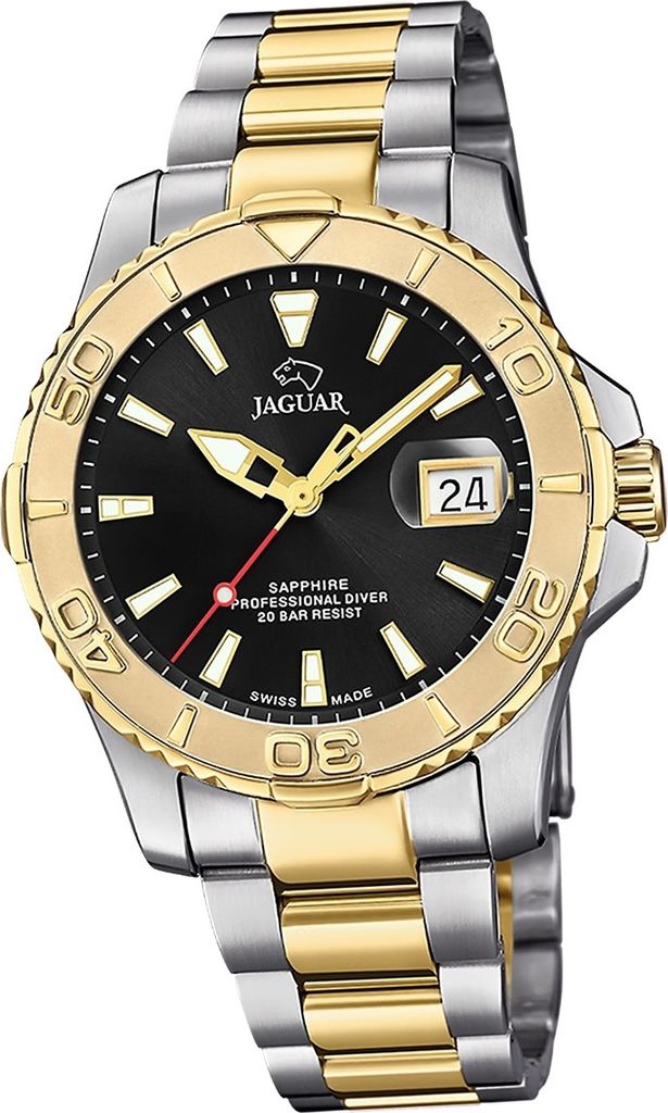 Jaguar Edelstahl Herren Uhr Analog Elegant Armbanduhr silber gold Pro Diver D2UJ970/3