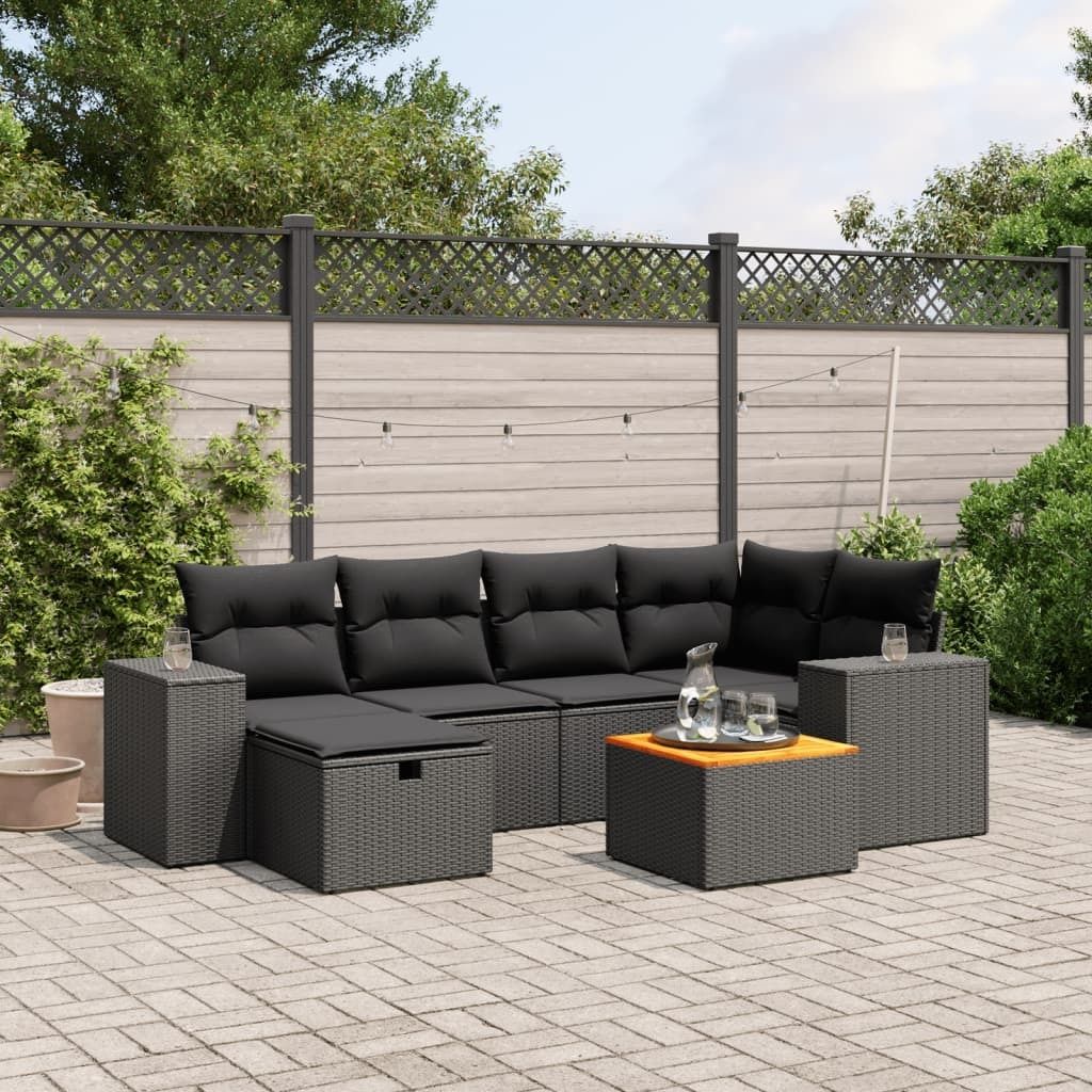 Maison Exclusive - 7-tlg. Garten-Sofagarnitur mit Kissen Schwarz Poly Rattan