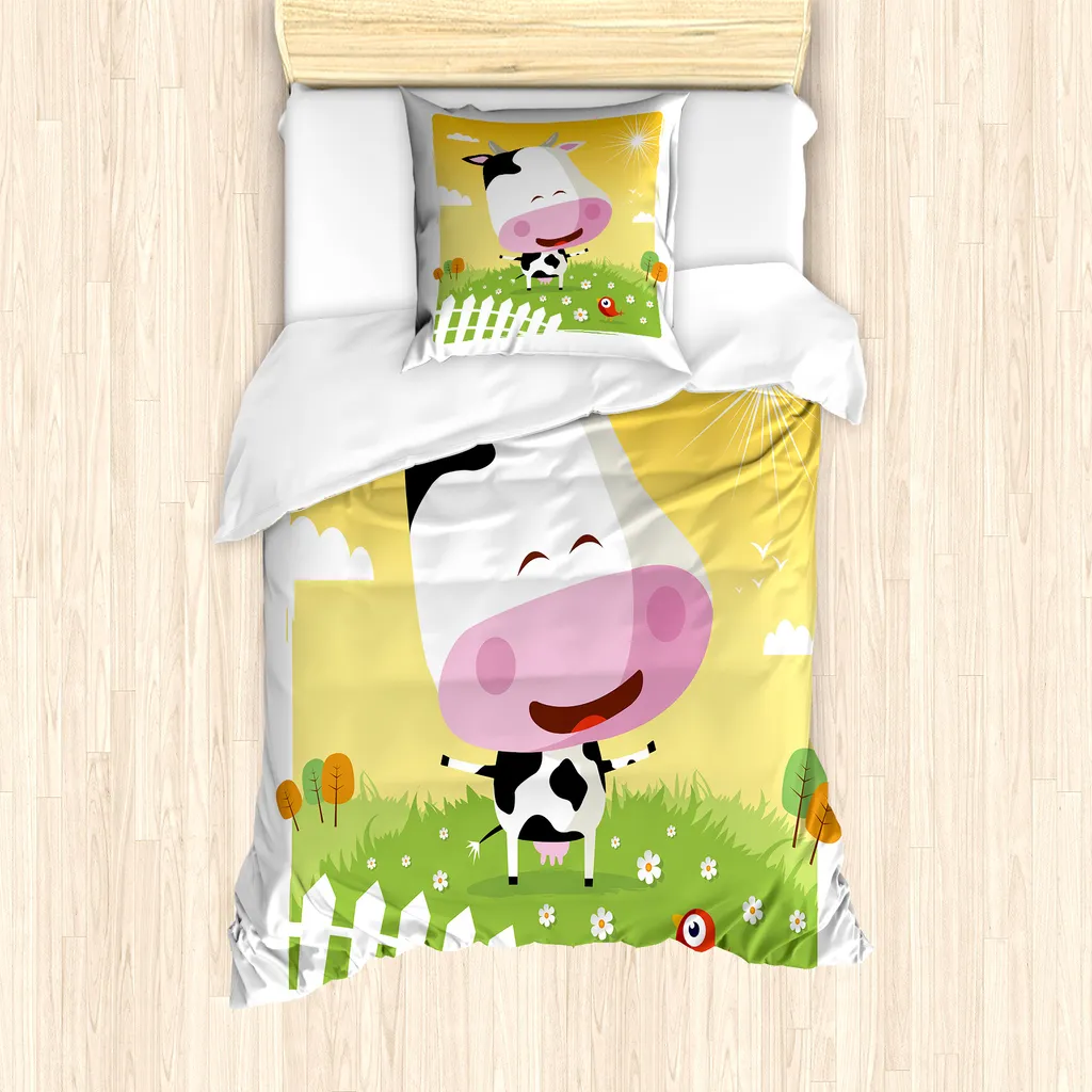 Parure de lit 1 personne motif ferme 135x200 cm en tissu anti-acariens