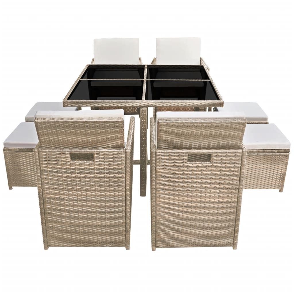 "im Sonderangebot" 9-tlg. Garten-Essgruppe - CLORIS - Balkonmöbel/Tisch & stühle - mit Auflagen Poly Rattan Beige DEMöbel 2364477