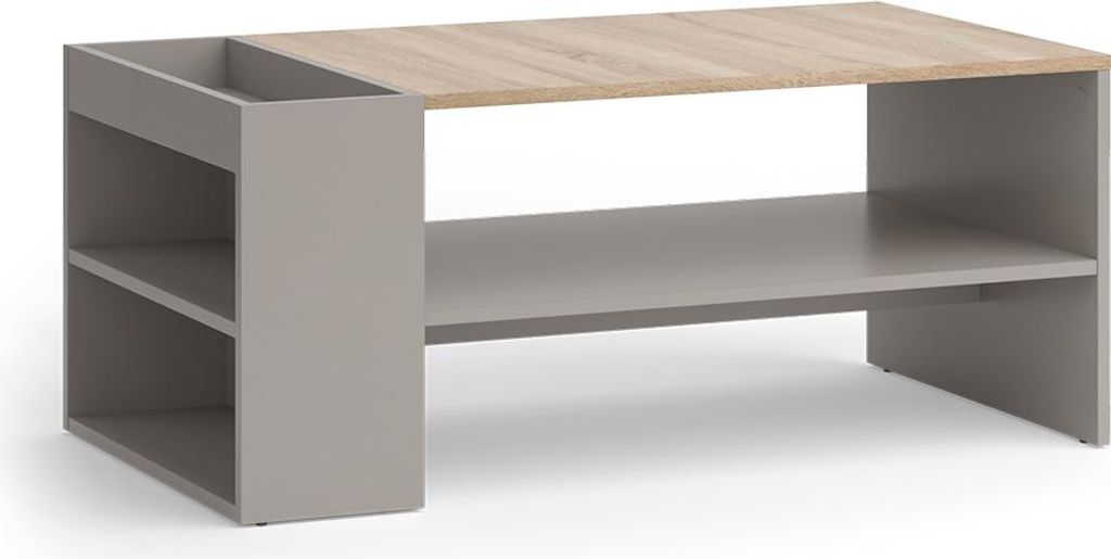 Couchtisch Vicco Wido Greige 100 x 55 cm mit Regalen, Model 56616