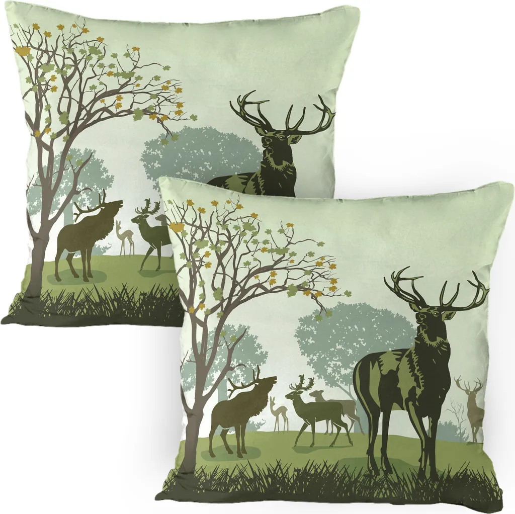 Set 2 Federe 80x80 cm ABAKUHAUS Deer Antlers Green | Elite Decor