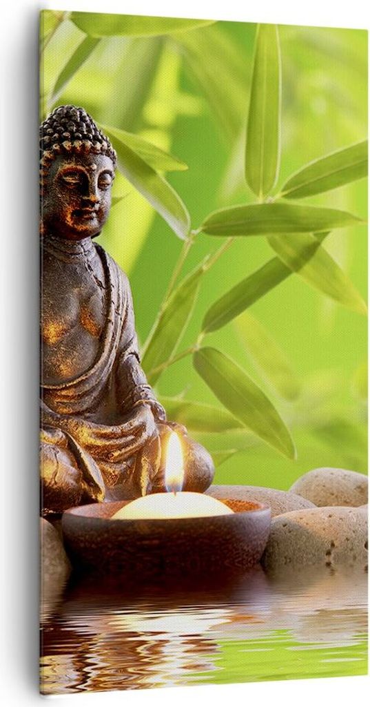 Bild auf Leinwand - Leinwandbild - Buddhismus Feng Shui Spa Bambus - 65x120cm - Wand Bild - Wanddeko - Leinwanddruck - Bilder - Kunstdruck - Leinwa...