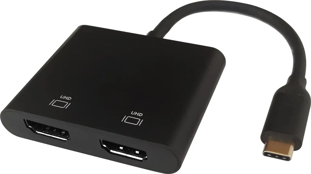 Adaptateur Double HDMI 4K USB Type-C Deltaco USBC-2HDMI Câble Noir