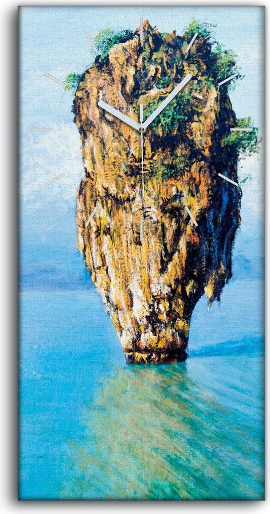 Küche Wohnzimmer Wand Leinwand Uhr 30x60 Gemälde See Klippe Himmel Wolken Natur - weiße Hände