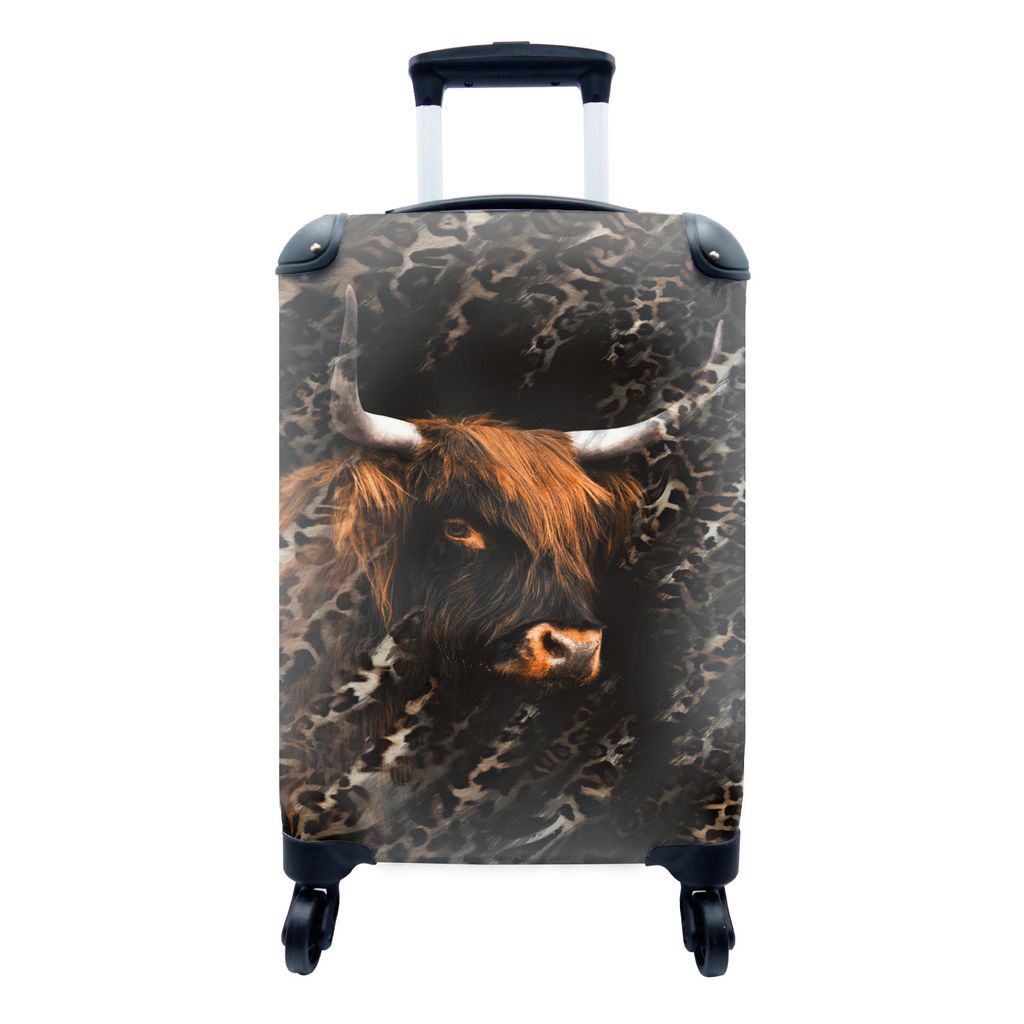 MuchoWow Koffer Handgepäck Trolley Rollkoffer Kleine Reisekoffer mit 4 Rollen - Tier - Schottischer Highlander - Spiel - Cabin Size < 55x40x23 c...